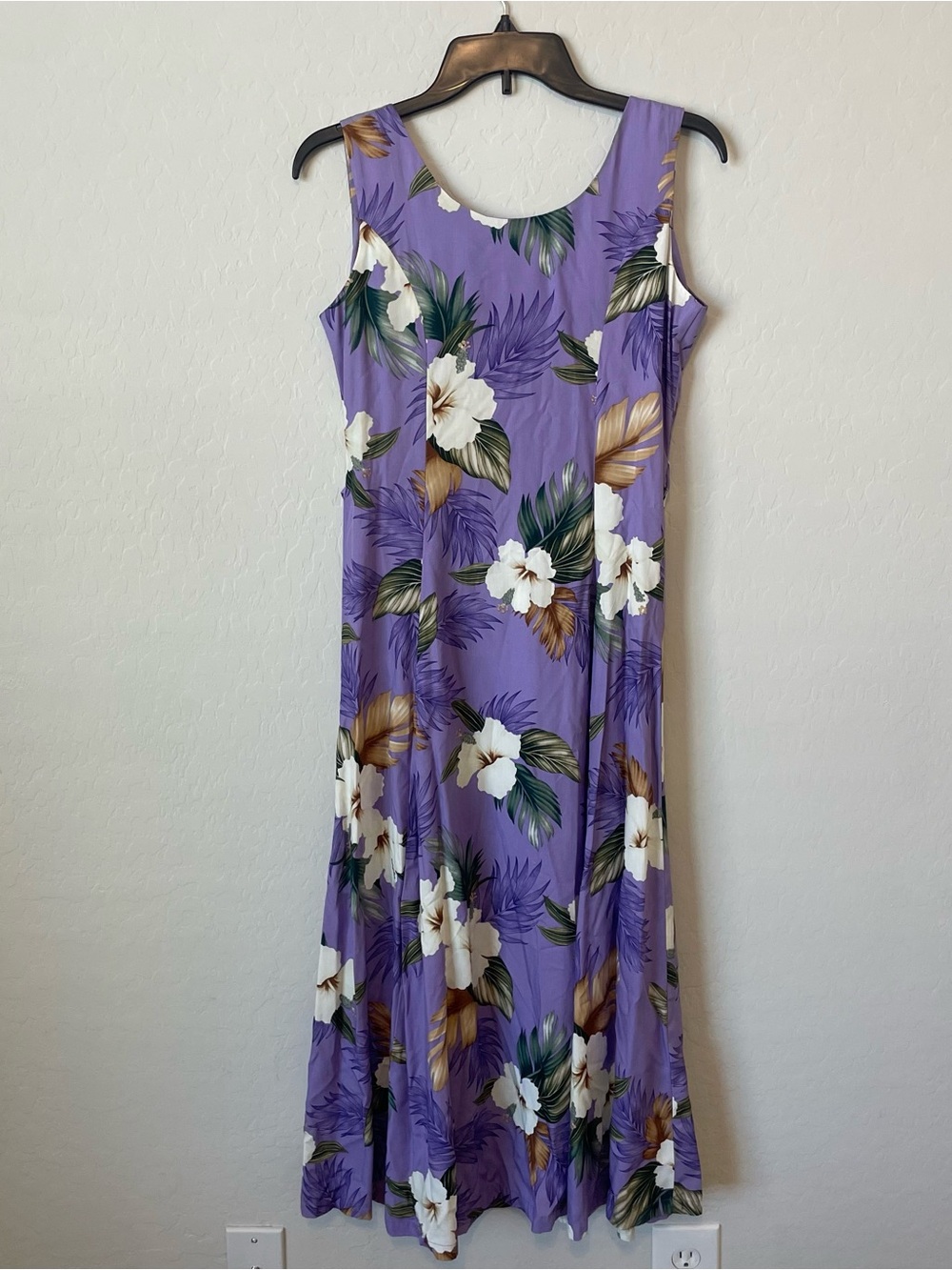 VTG Paradise Bay Purple Hawaiian Hibiscus Maxi Dress Size S